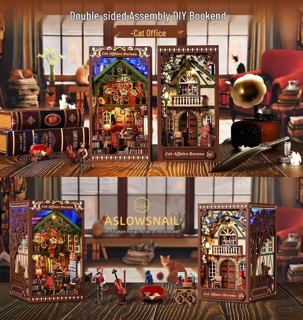 Cat's Gratitude 3D DIY Bookend House Model Toy