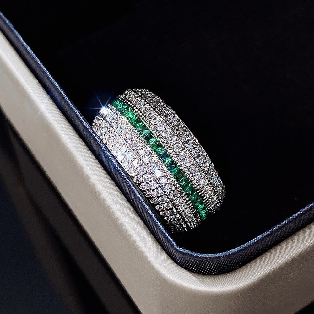Huitan Bling Bling Green/White Cubic Zirconia Rings Women Gorgeous Wedding Party Finger Accessories High Quality Fashion Jewelry