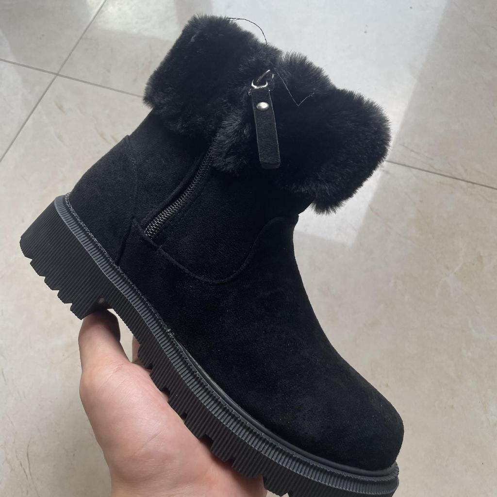 Autumn Winter Short Tube Suede Snow Martin Boots For Women Cross-Border Large Size Zipper Fur Plush Thick Cotton Boots Shoes 36-42