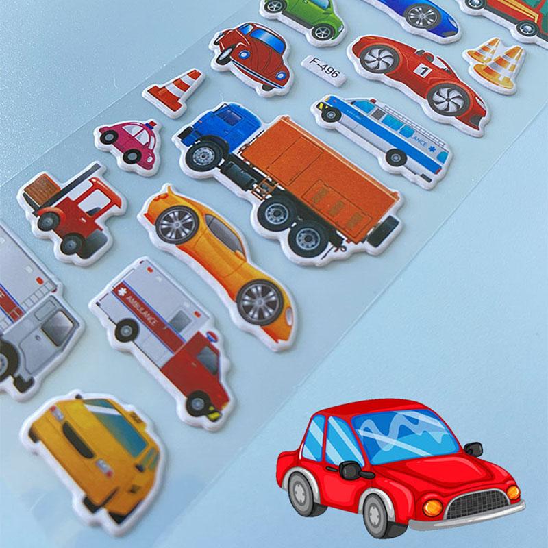 10 Sheets 3D Stickers for Kids Cartoon Vehicle Stickers kindergarten Reward Stickers for Studernt Toy Gift for Children Boy Girl
