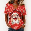 Women's Casual Short Sleeve V-Neck Christmas Print Pullover Top