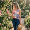 Women Sleeveless U Neck Button Detail Floral Print Casual Tank Top Lightweight Summer Blouse Patchwork Design