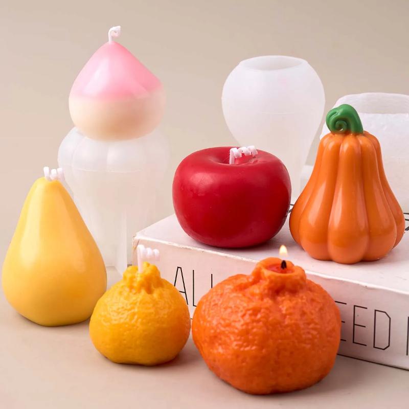 3D Fruit Shape Scented Candle Silicone Mold DIY Handmade Apple Pear Lemon Peach Plaster Resin Casting Molds Craft Gifts Making