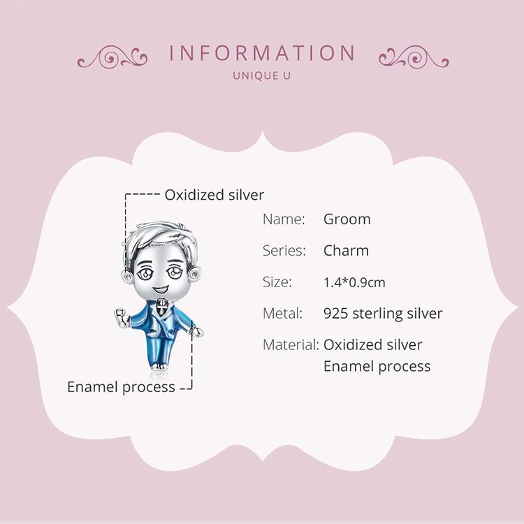 BAMOER 925 Sterling Silver Family Love Wedding Groom Charm  Pendant for Original Bracelet DIY Jewelry