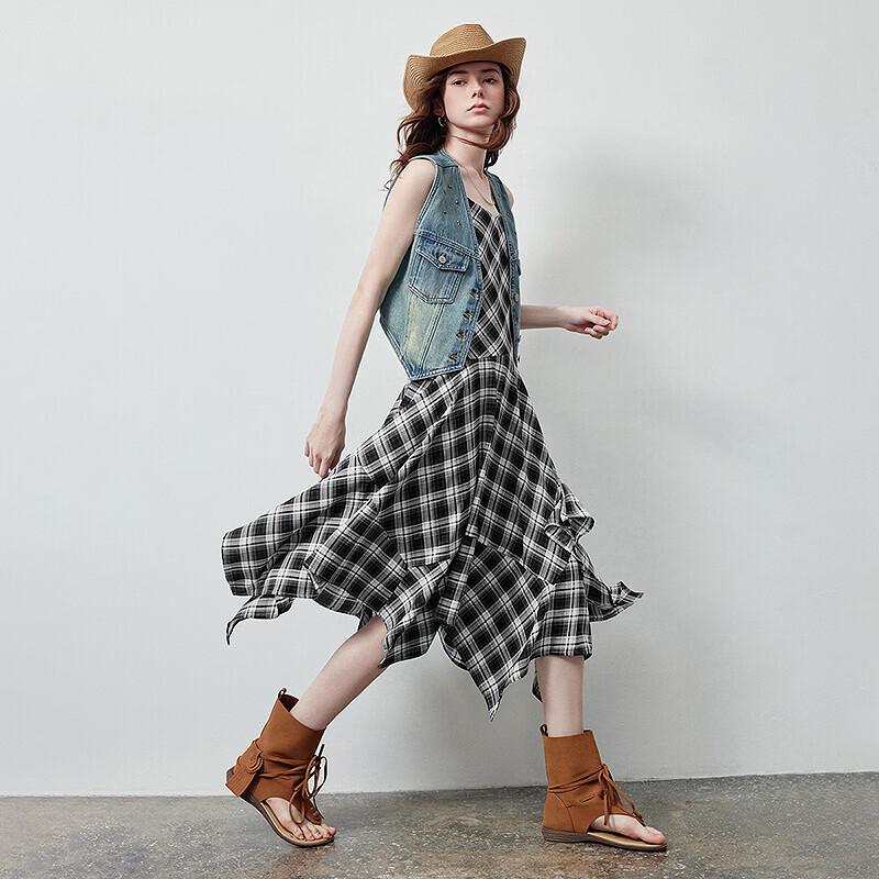 Chuyu Damen Retro Nieten Denim Weste