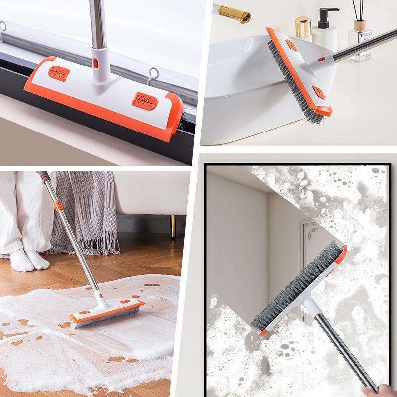 2-in-1 Floor Scrubber & Squeegee - Extra Large Hard Bristle Brush for Bathroom Tile & Grout Cleaning