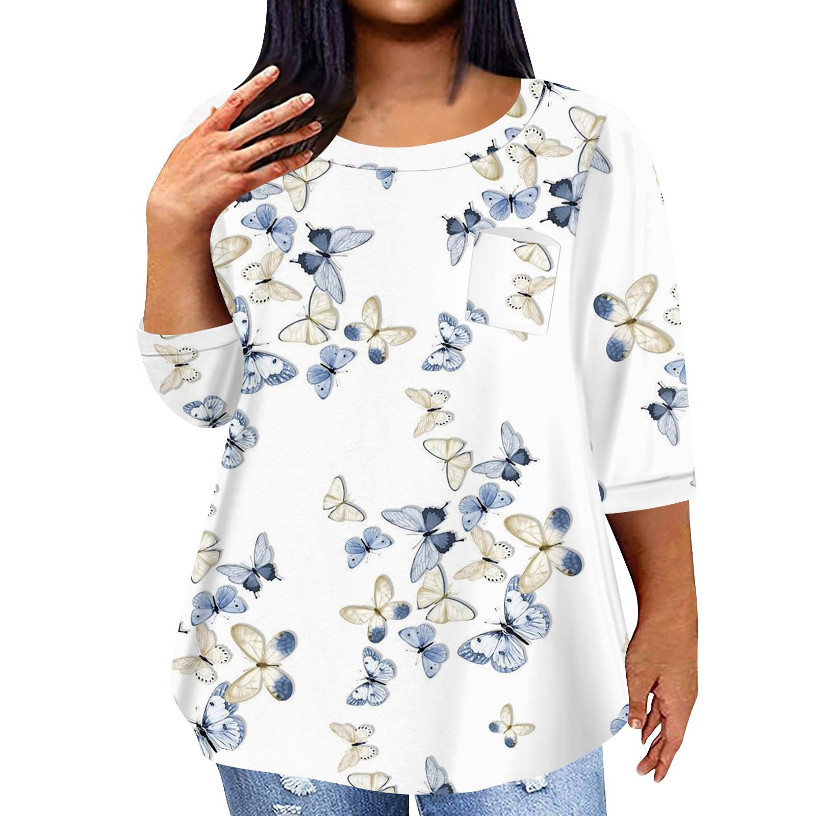 

Женский модный повседневный пуловер с круглым вырезом и рукавом три четверти с принтом, топ с рукавами 4/3 XXXXL