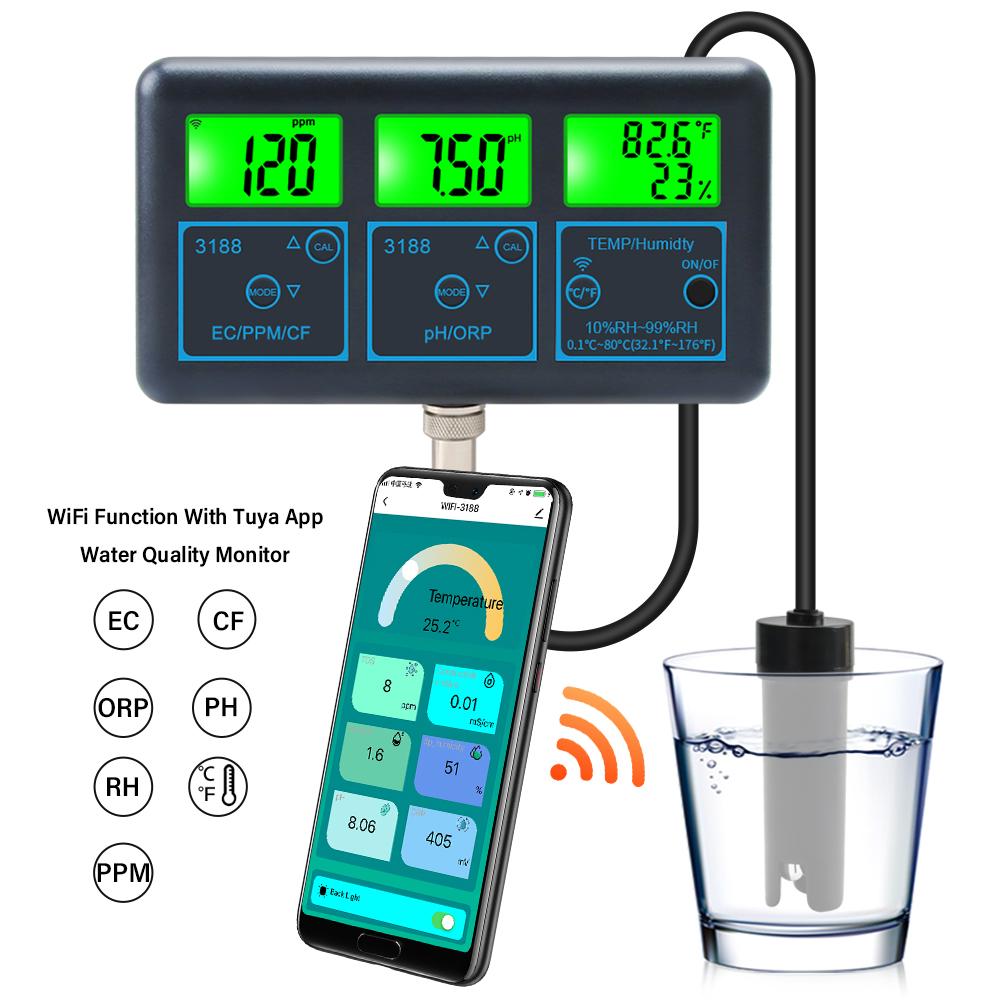 7-in-1 Quality Analyzer For Swimming Pools With Residual For Tuya WiF Suitable For Swimming Pools, Aquaculture, Fish Tanks