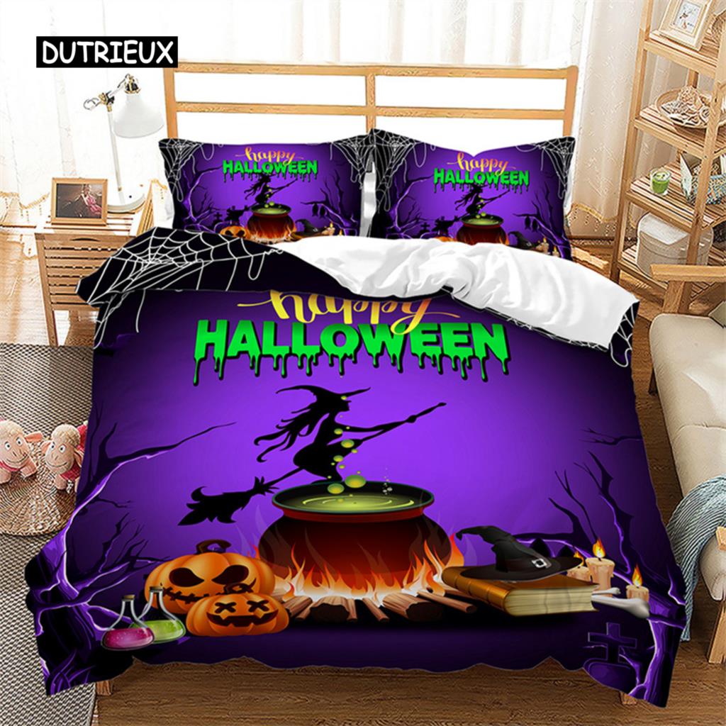 Halloweenský povlak na přikrývku Queen Kreslená dýně Obal na přikrývku Mikrovlákno Hororové téma Gotická strašidelná ložní souprava Pro chlapce Teenagery