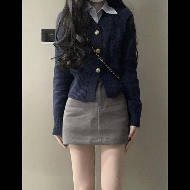 

Серый кардиган в стиле преппи, весенне-осенний свитер с V-образным вырезом Navy L