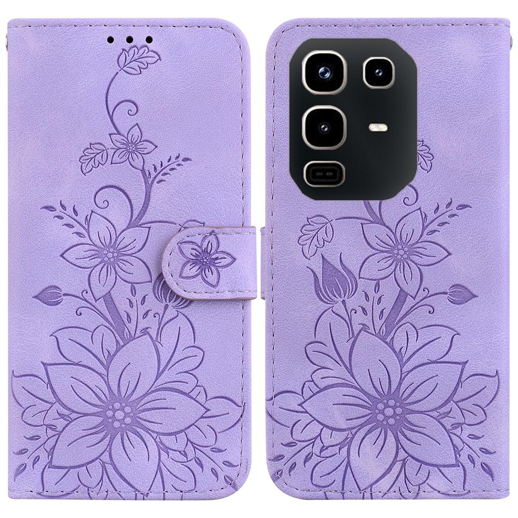 Pour Infinix Note 50 4G/Note 50 Pro 4G Étui à Support Imprimé Fleur de Lys Housse de Téléphone en Cuir avec Dragonne