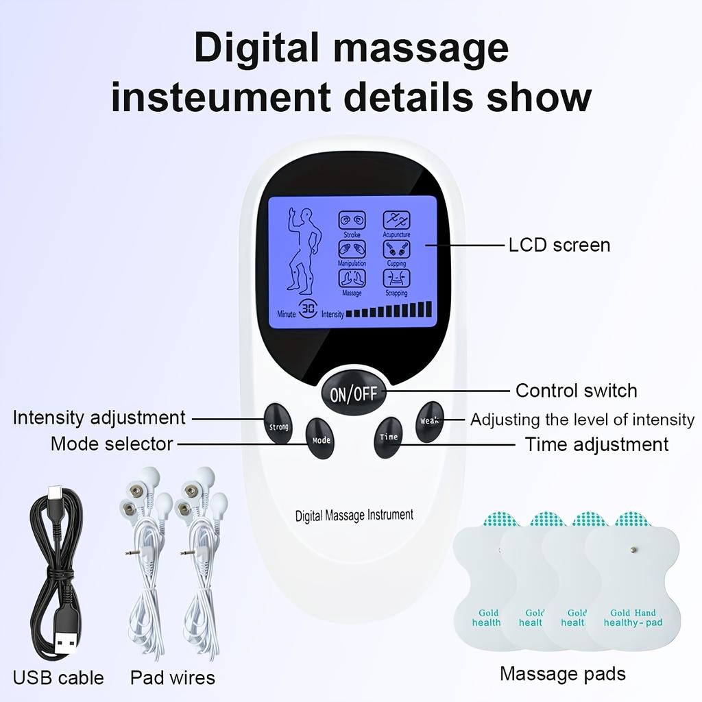 TENS + EMS Dual Channel Muscle Relief Pulse Massager with 8 Electrodes for Shoulder, Shoulder and Back Pain, Knee Muscle Relief