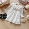 Girls Spring Autumn Embroidered Collar Ruffle Long Sleeve Princess Dress Elegant Party Wear