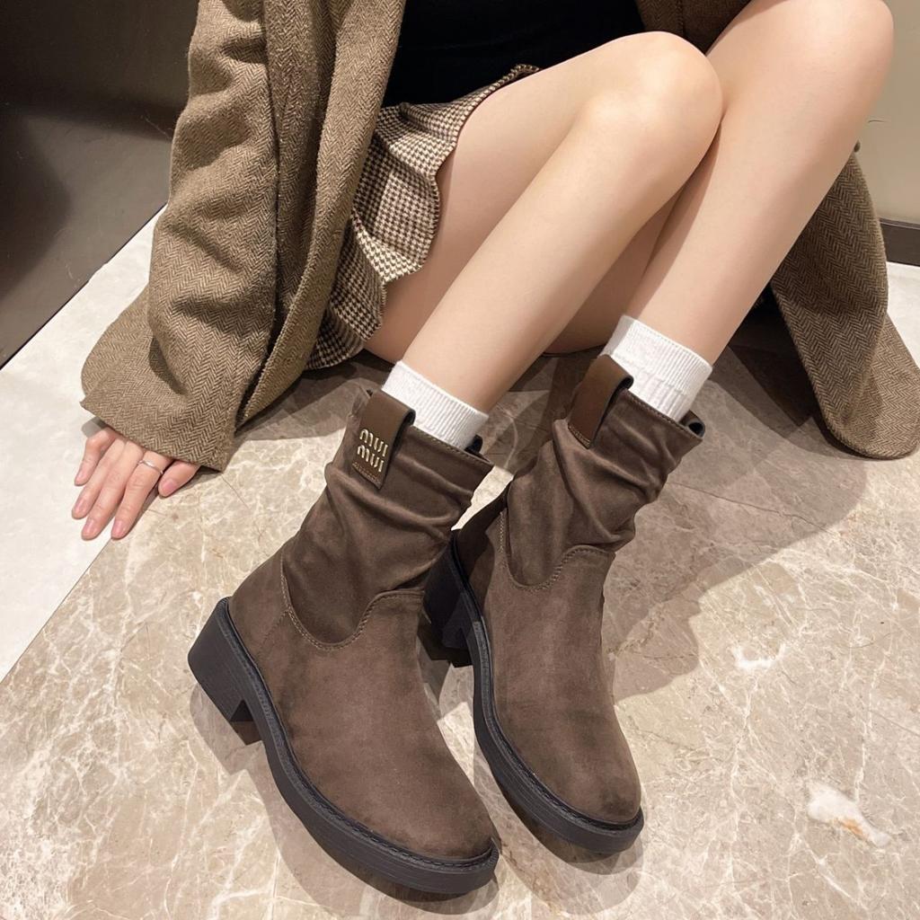 Fleece retro pleated suede Martin boots 2024 autumn and winter new small pile boots small short boots women