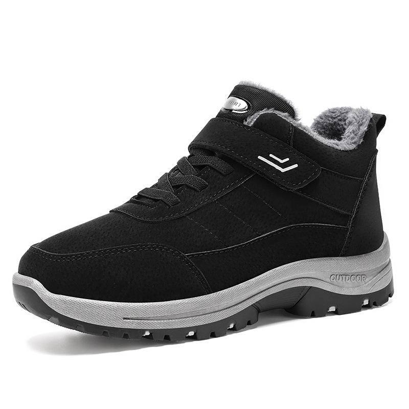 Women's Winter Plush Velcro Cotton Snow Boots, Thick Warm Large Size, Round Toe Walking Shoes.