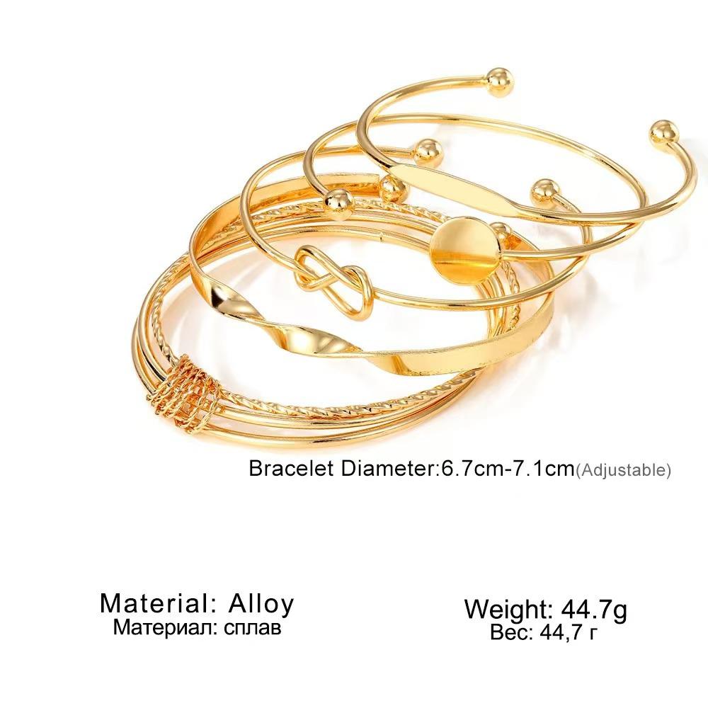 European & American Rhombus Braided Bangle Set: 5 Irregular Punk-Inspired Bangles