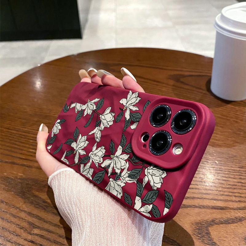 Surface Wrinkles and Unevenness Phone Shell Gardenia Floral Printed Protective Matte TPU Cover Soft Silicone Case