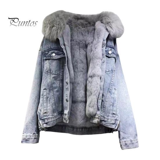 

Зимняя женская куртка с меховым капюшоном, утолщенный плюш, длинные рукава, карманы, застежка на пуговицы, карманы с клапанами, пальто короткого типа, ветрозащитное теплое джинсовое пальто M синий