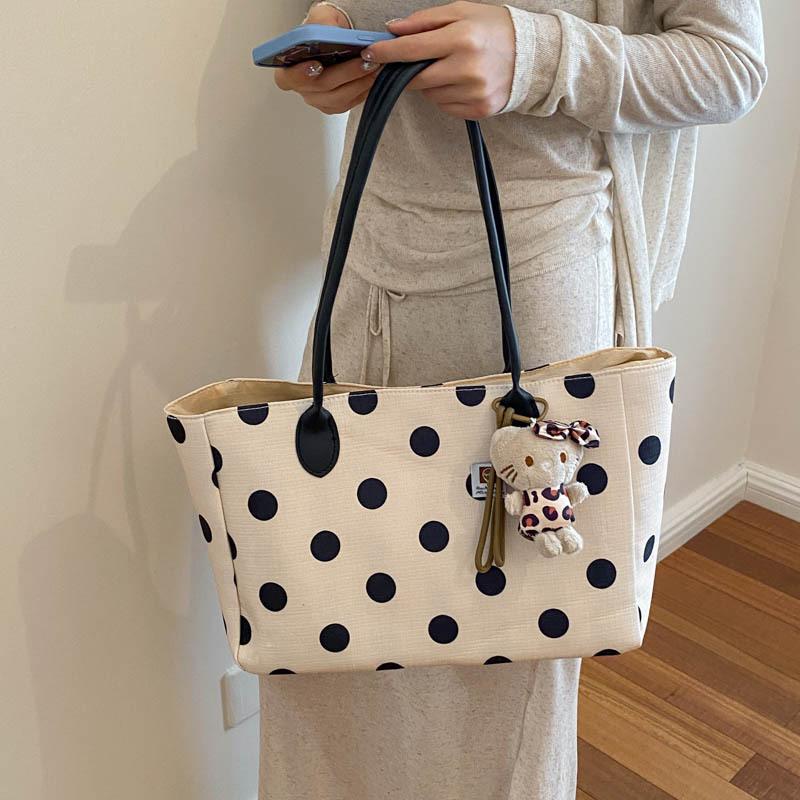 Women S Large Capacity Korean Style Polka Dot Tote Bag For Commute Student