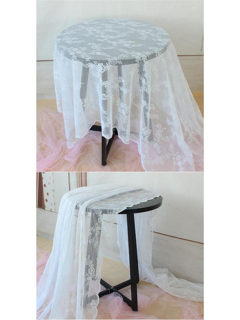White Lace Wedding Tablecloth & Curtain Fabric - French Country Style Dessert Table Skirt & Photo Background Gauze.