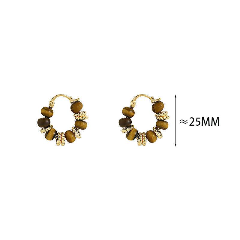 PONYKISS Sterling Silver Tiger's-eye Minimalist Bead Hoop Earrings for Women Trendy Fine Geometric Accessories
