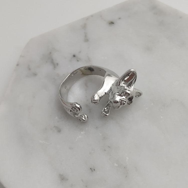 Adjustable Vintage Pug Bulldog Animal Ring for Women