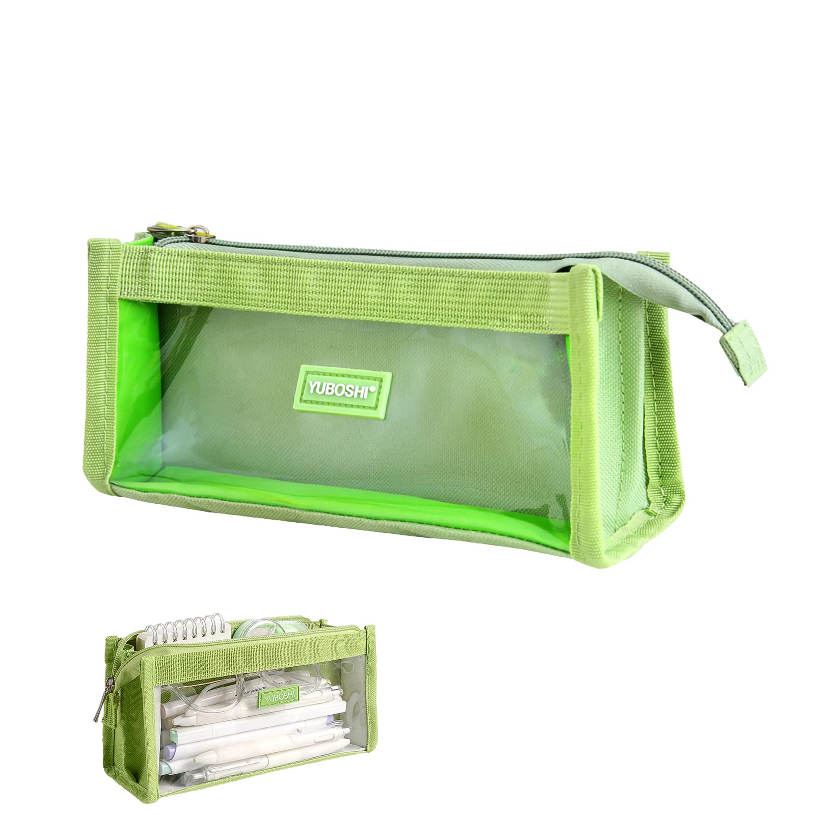 

transparent pencil case with a clear perfect for storing brushes and makeup Large-capacity window, (Green)