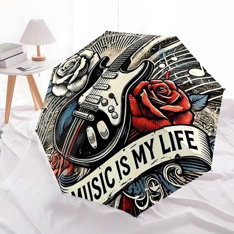 1pc Music Theme pattern Umbrella Portable Folding Umbrella Iron Frame Hole Bone Structure Outdoor Home Umbrella