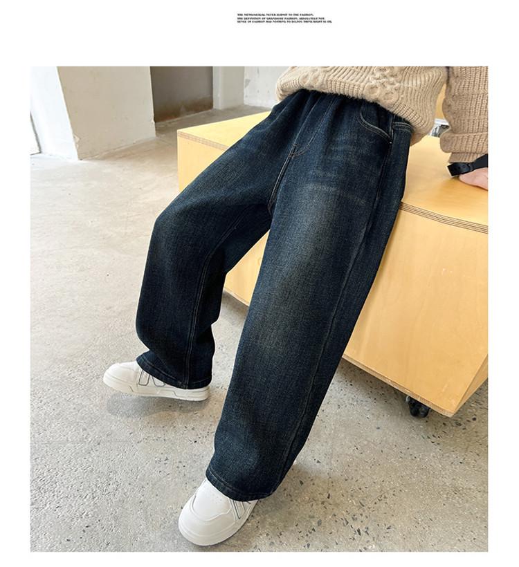Boys' Fleece-Lined Casual Jeans - Autumn/Winter 2025 Trendy Style for Middle and Big Kids