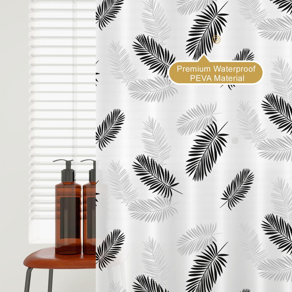 1pc Black Tropical Leaves Popular Shower Curtain Waterproof PEVA Botanical Bathroom Decor