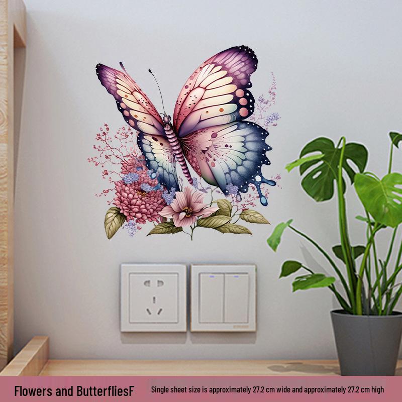 Self-Adhesive Flower Butterfly Wall Stickers for Girls' Bedroom or Children's Bathroom Decoration