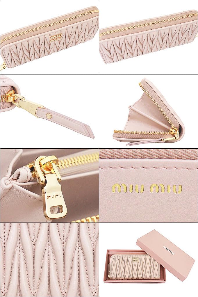 Peněženka 5ML506 2FPP Cipuria Matelassé Kůže Kovové Logo Kulatá Zipová Peněženka [Miu Miu] (dlouhá peněženka) Dámské [značka] [položka]