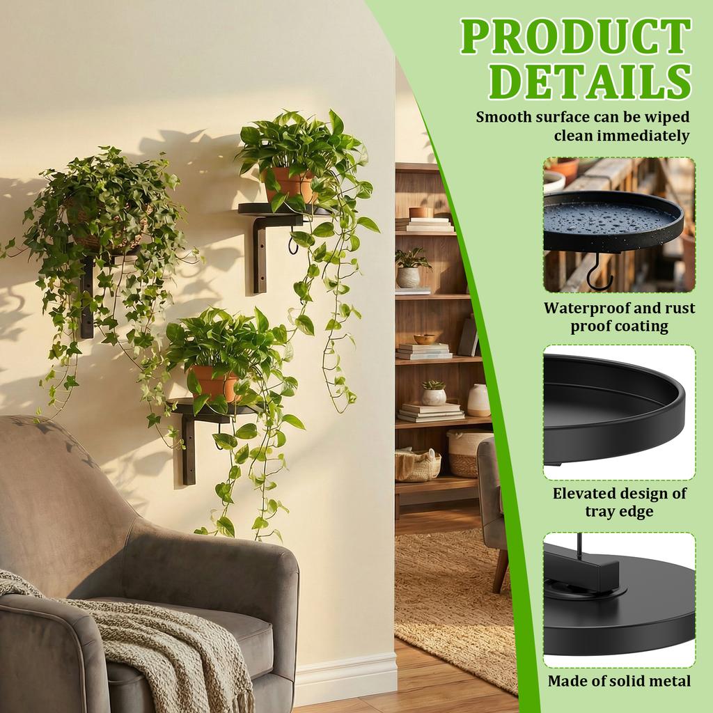 2/3Pcs Wall Plant Holder Set Metal Flower Pot Display Stand with Hook Rustproof Wall Storage Rack for Balcony Living Room Decor