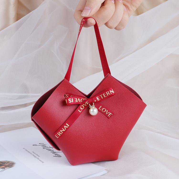Small Pu Leather Ribbon Wedding Candy Gift Box Leather Nordic Style Wedding Candy Bag