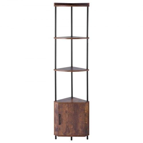 VEVOR 5 Tier Corner Shelf, Tall Corner Stand with LED Light and Doors, Wall Shelves Tower Storage Organizer, Metal Frame & Wooden Shelves