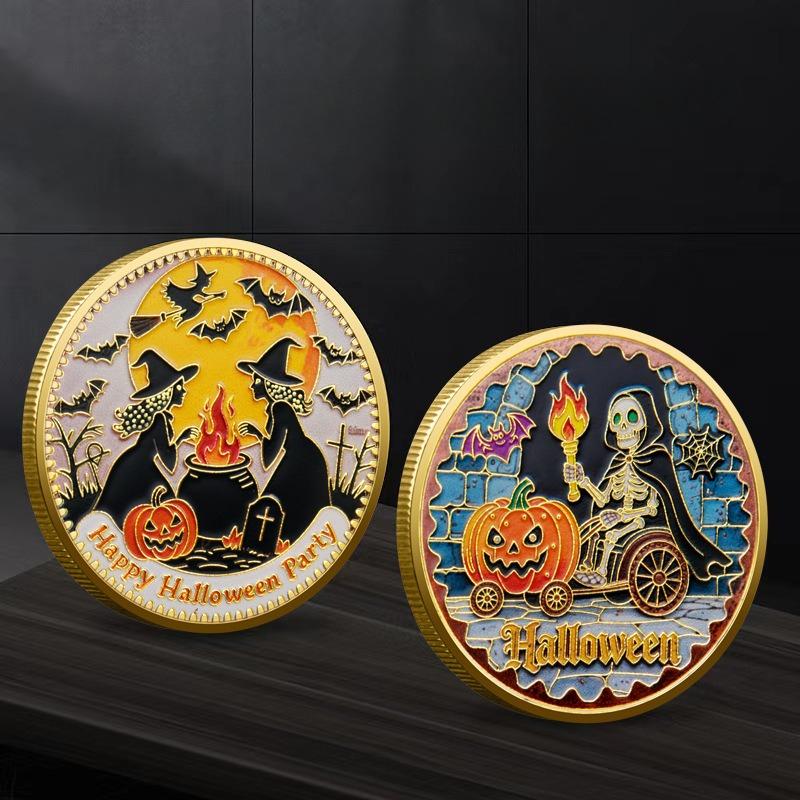 10 Pcs, Halloween Commemorative Gifts, Metal Collectible Coins, Baked Enamel Relief Commemorative Medals, Color Printed Metal Badges