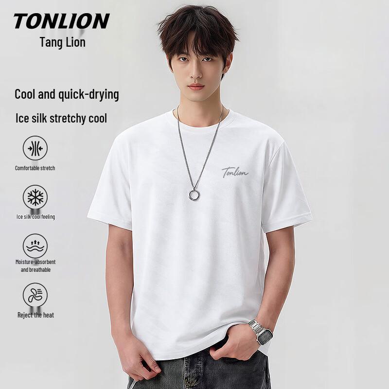 TonLion Men s Quick-Dry Cool-Feel Ice Silk Short Sleeve T-Shirt L