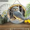 2D flat wooden tag, home wall decoration, housewarming gift for friends, white owl pattern