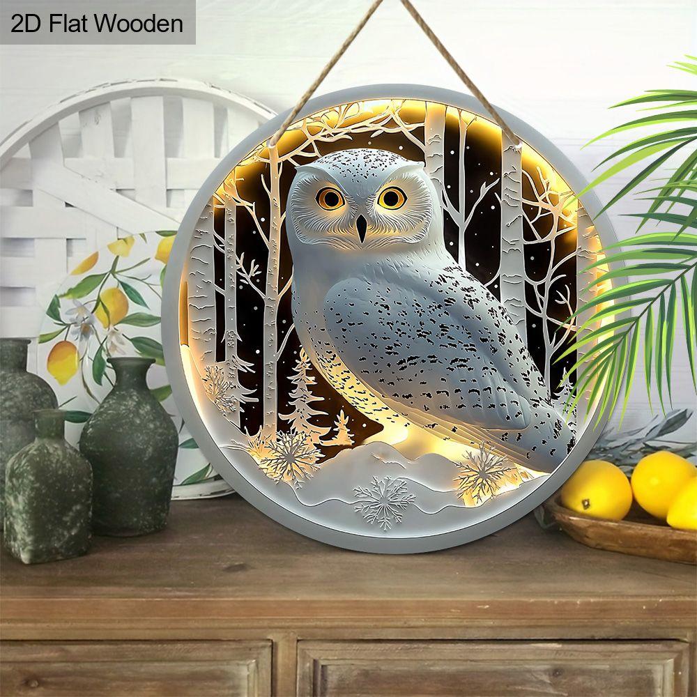 2D flat wooden tag, home wall decoration, housewarming gift for friends, white owl pattern