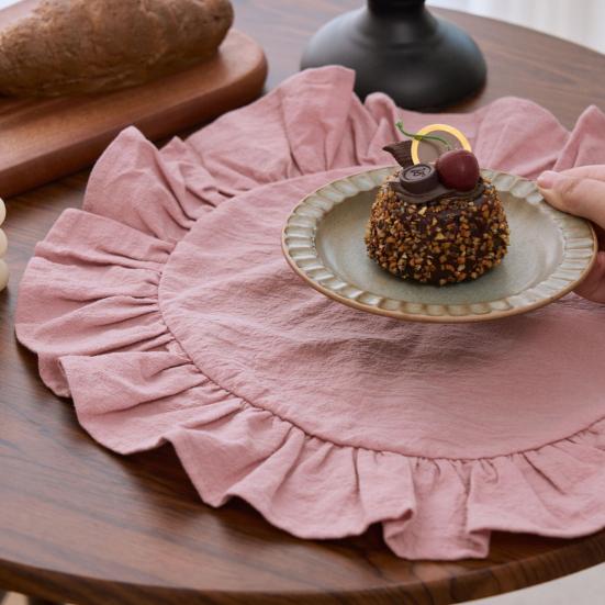 Rustikální prostírání Jednobarevné Kulatý tvar Volánkový okraj Prostírání na odpolední čaj Měkká praná bavlna Podložka na stůl Jídelna Kuchyně Párty Rustikální výzdoba stolu