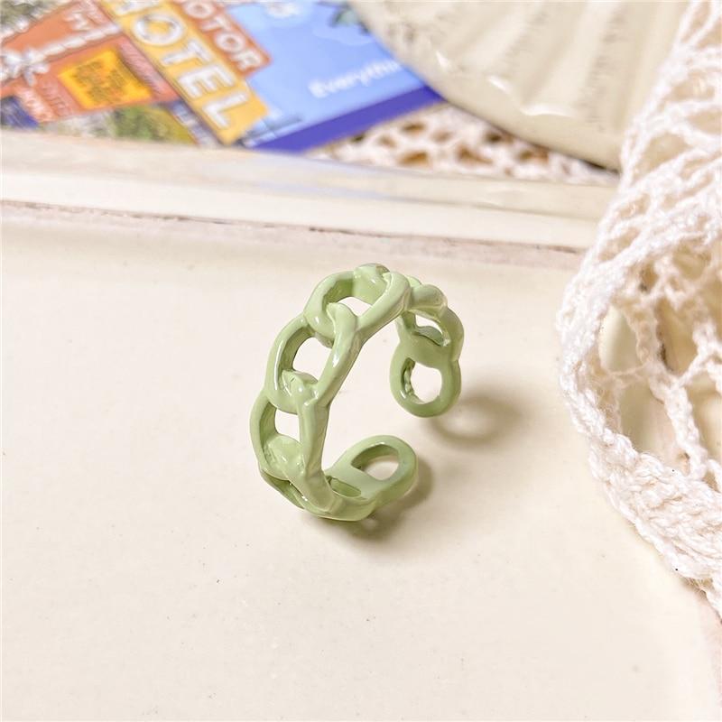 iF ME Trendy Heart Shape Rings for Women Exquisite Colorful Green Glossy Metal Rings Wholesale Jewelry