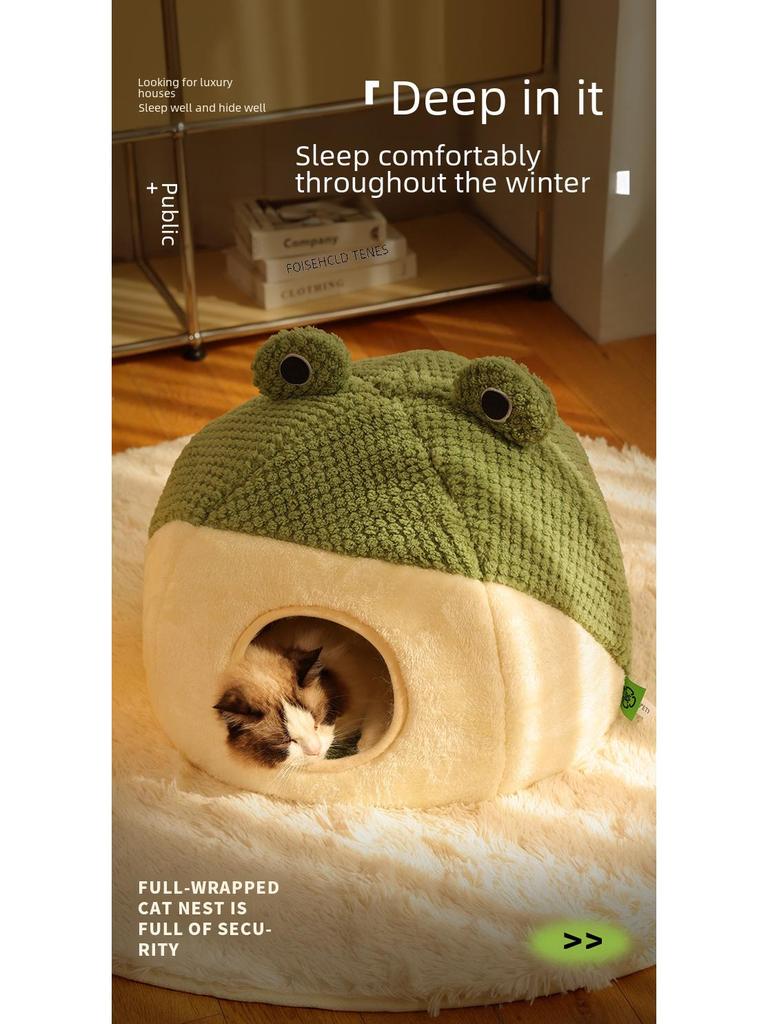 Cartoon Frog Shape Pet Bed: Winter-Warm & Four Seasons Universal for Cats and Dogs