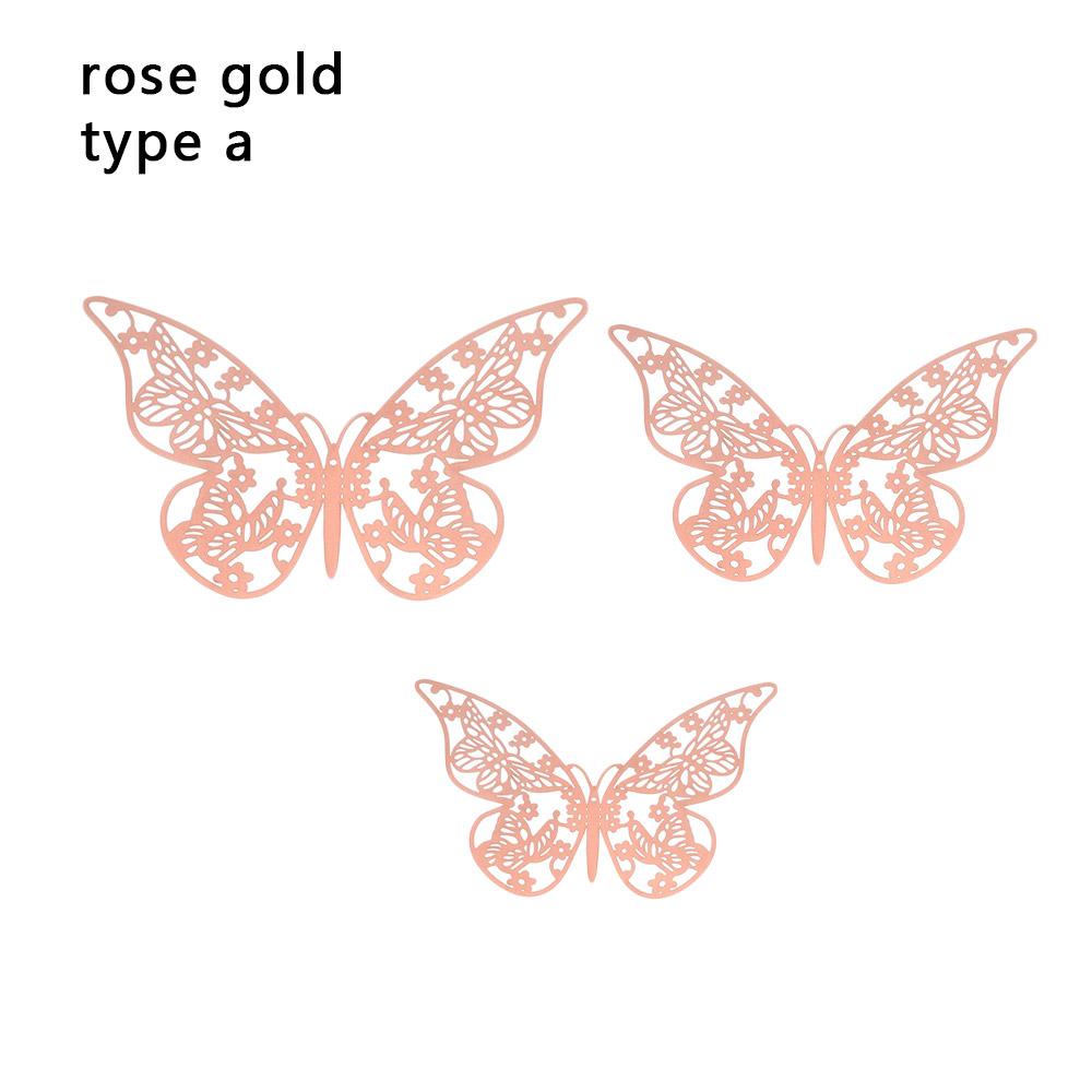 12Pcs/Pack 3D Hollow Out Butterfly Stickers Gold/Silver/Rosegold Mirror Decals Metal Texture Wall Art Wedding Party Supplies