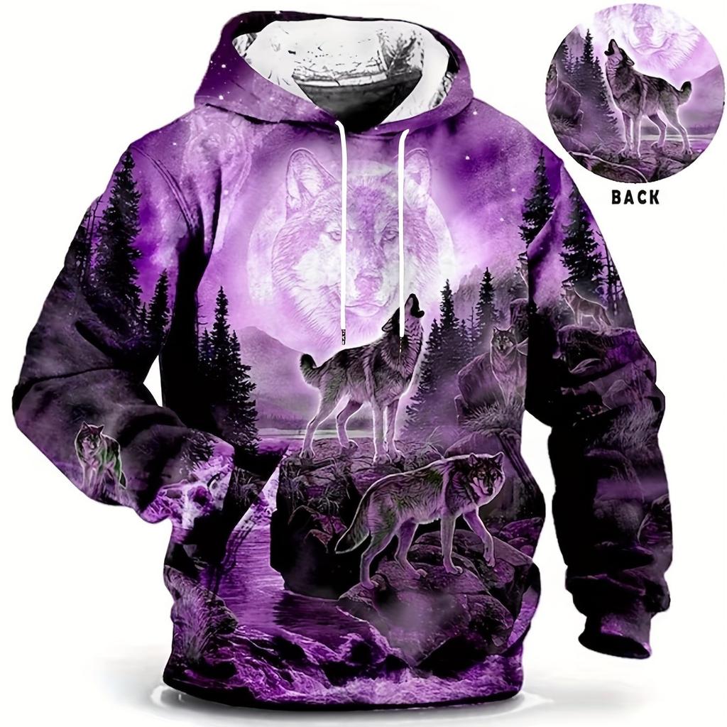 Vintage Men's Hoodie 3d Print Wolf Tops Fashion Animal Wolf Graphics Long Sleeve Hoodie Men's Top Oversized Streetwear Tees