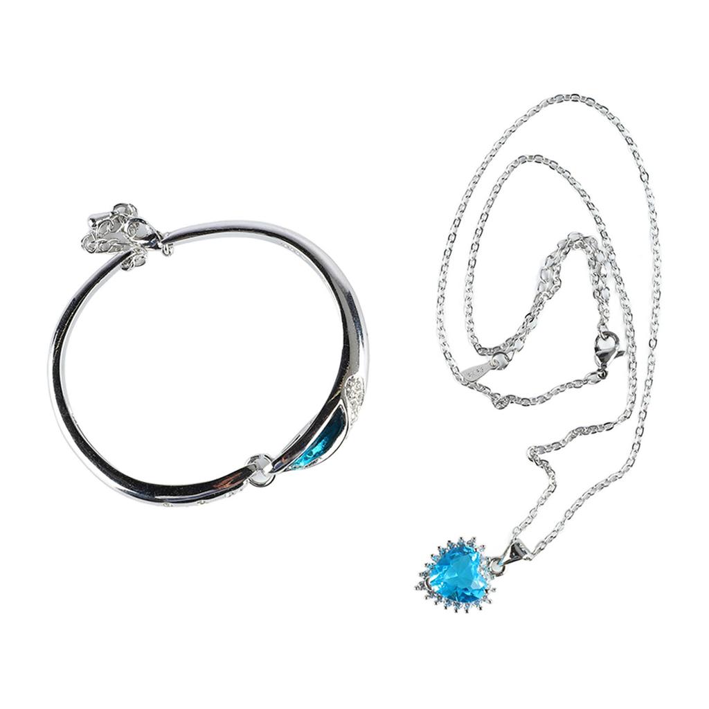 Blue Rhinestone Bracelet Necklace Set Women Fashionable Electroplated Imitation Platinum Bracelet Jewelry