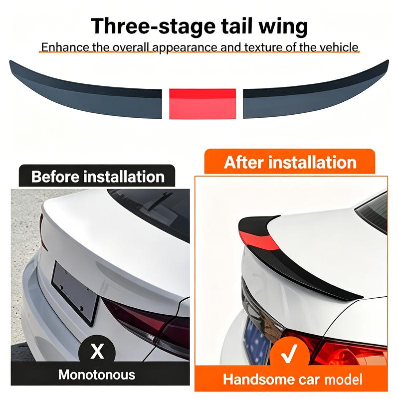3-Section ABS Rear Trunk Spoiler 115-125cm Adjustable Sports Decor Top Wing Car Parts