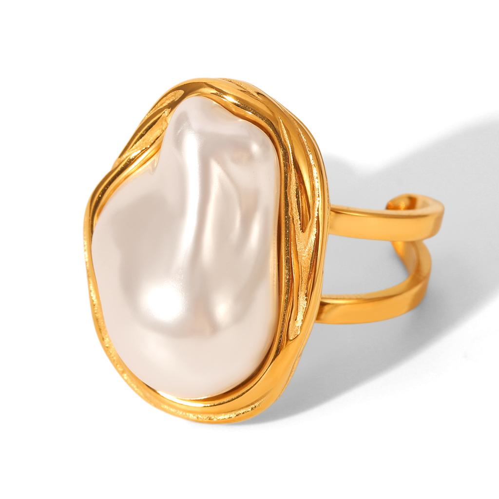 Stainless Steel Irregular Baroque Ring Fashionable Versatile Band 18K Gold Non-fading Titanium Steel Jewelry