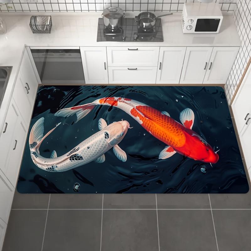 1 Stück Anti-Ermüdungs-Küchenteppiche, Fischdruck Wasserdicht Rutschfest Dick Gepolsterte Küchenmatte Hochbelastbare Komfort-Stehmatte für Küche