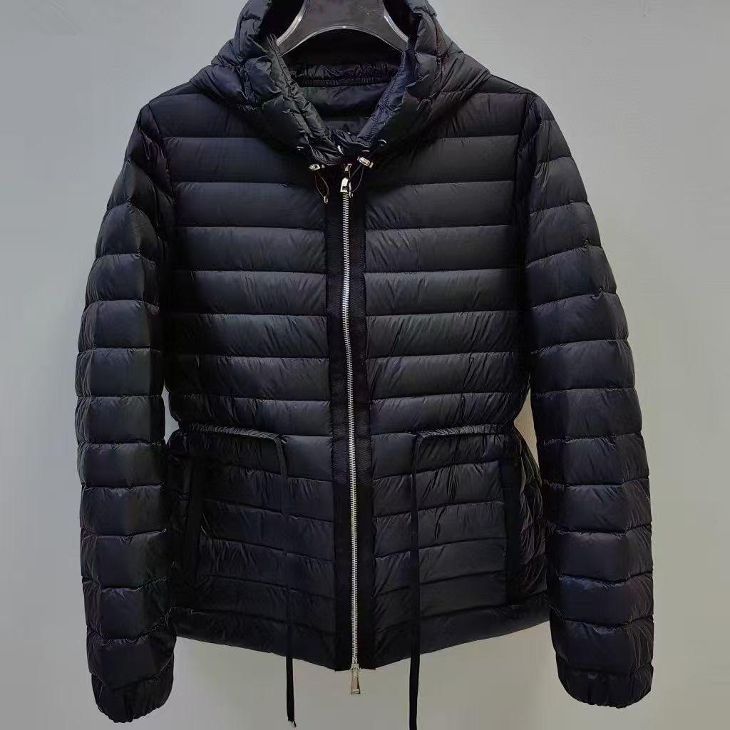 European Station Autumn and Winter New Hooded Drawstring Waist Thin Short Light Down Jacket Women's White Duck Down Jacket