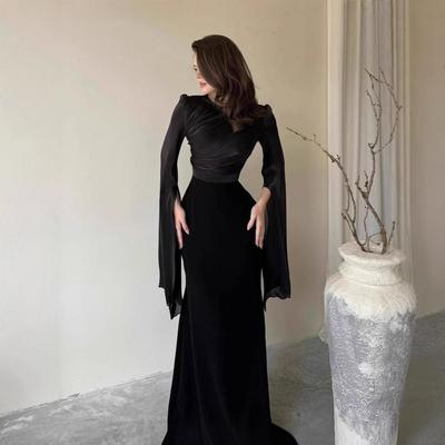 2025 Sonbahar Kadınlar İçin Lüks İnceleştirici Yarasa Kol Akşam Elbisesi